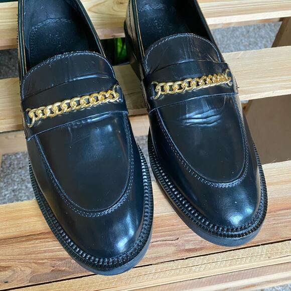 ASOS black chunky loafer with gold chain size 6 - Picture 4 of 7